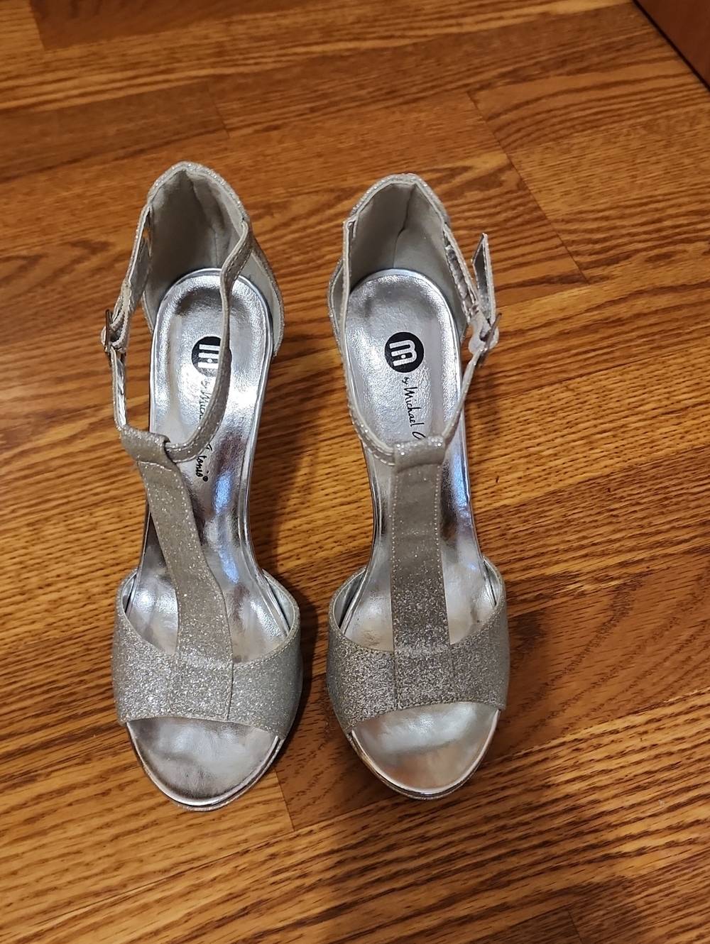 Michele Silver Glitter T-Strap Heels